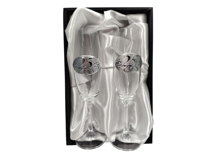 ESTOJO 2 FLUTES C/ APLIC. PRATA