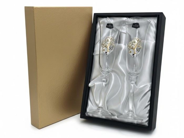 ESTOJO  2 FLUTES ARVORE 50 ANOS  PRATA
