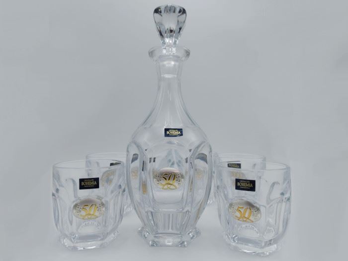 CONJ. WHISKY 7PÇS BOHEMIA SAFARI C/ APL. PRATA 50 ANOS