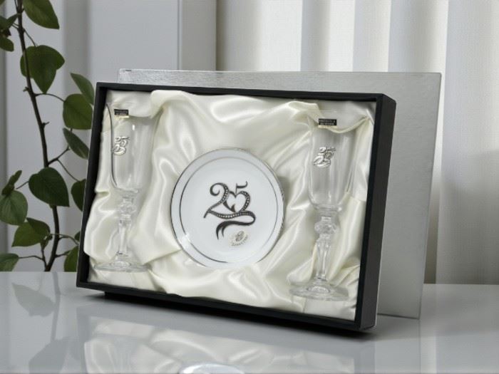 EST. PRATO P.MAO + 2 FLUTES FALCO  25 ANOS PRATA