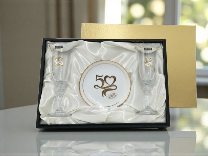 EST. PRATO P.MAO + 2 FLUTES FALCO  50 ANOS PRATA