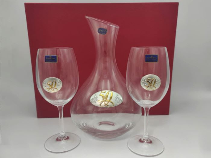 ESTOJO  3 P DECANTER C/ 2 COPOS 50 ANOS PRATA