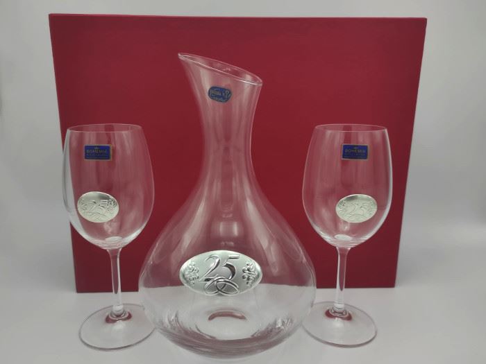 ESTOJO  3 P DECANTER C/ 2 COPOS 25 ANOS PRATA