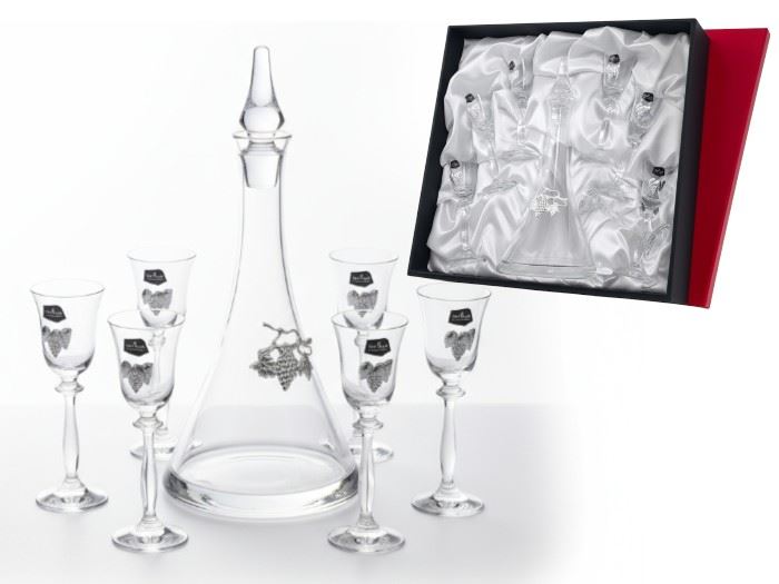 CONJ. 7PÇS LICOR C/ APL. UVAS PRATA