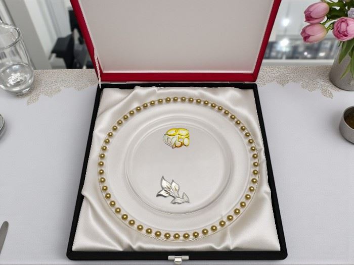 ESTOJO PRATO COM APLIC. PRATA 50 ANOS+ FLOR