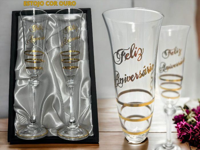 CONJ.ESTOJ C/ 2-FLUTES FELIZ ANIVERSARIO