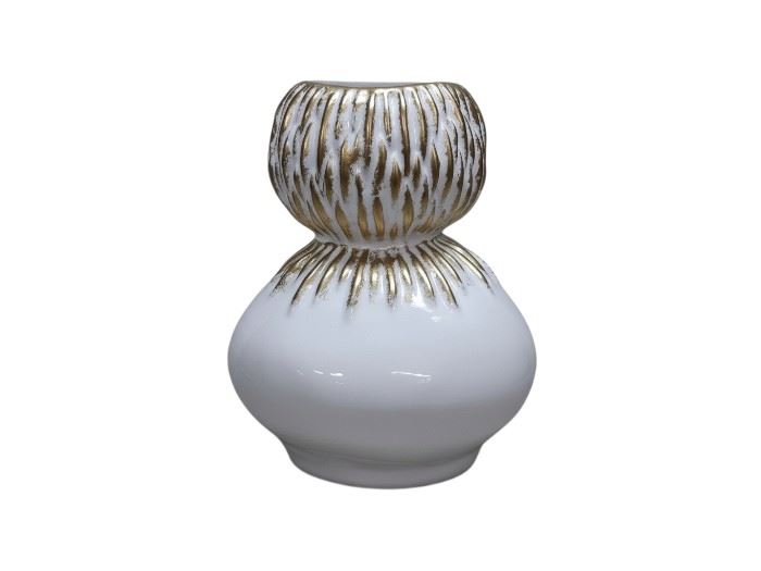 JARRA OVAL MED. 20*20*26CM BRANCO COM OURO