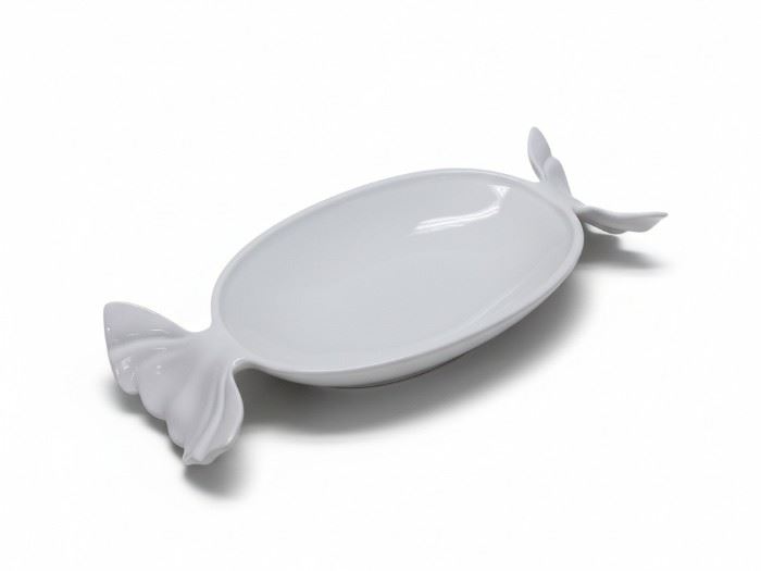 PRATO REBUÇADO 33*15*5CM BRANCO COM OURO