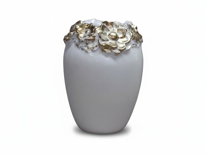 JARRA FLORES PEQ. 11*11*16CM BRANCO COM OURO