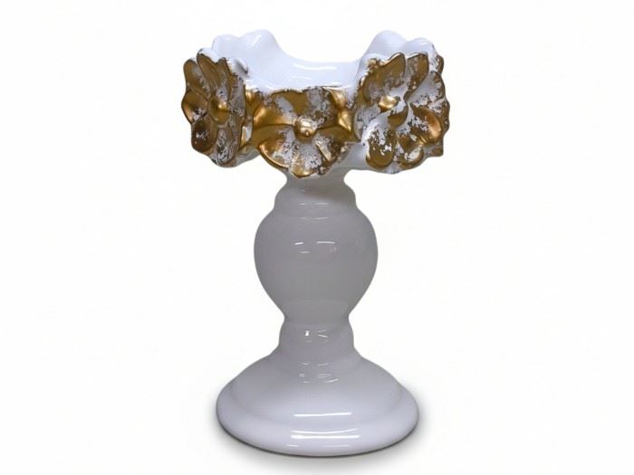 CASTIÇAL FLOPRES GRD. 12*12*24CM BRANCO COM OURO