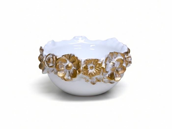 CENTRO  FLORES 20*20*10,5CM BRANCO COM OURO