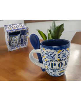 CANECA PORC C/COLHER E CAIXA GIFT  PEQ. (10*9*7CM)