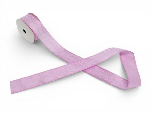 ROLO FITA CETIM C/RENDA COR ROSA CLARO/BRANCO 4CM X 10M