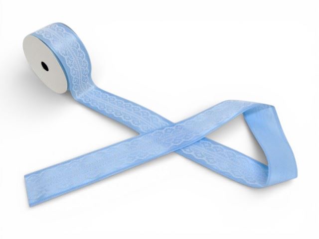 ROLO FITA CETIM C/RENDA COR AZUL CLARO/BRANCO 4CM X 10M