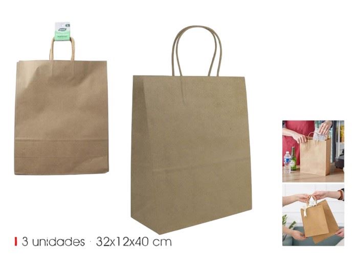 EMB. C/3 SACOS PAPEL KRAFT 32X12X40CM