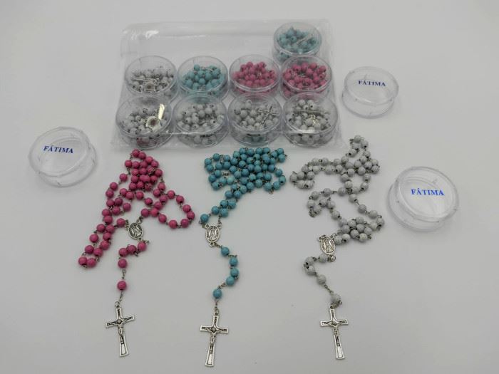 TERÇO BOLA 8MM SORT.3 BRANCO/ROSA/AZUL