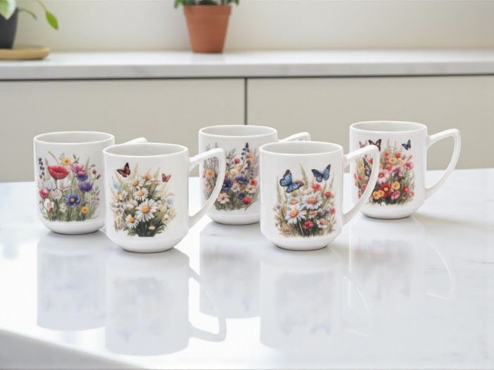 CANECA PORC  320ML DECORAÇÕES SORT.