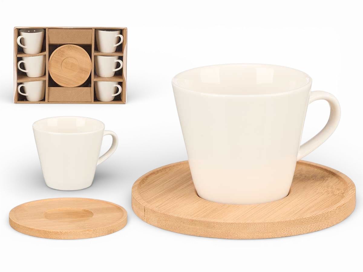 CONJ. 6 CHAVENAS CAFE PRATO BAMBU 8,7x6,5x5,6cm Prato: 10x10x0.5cm