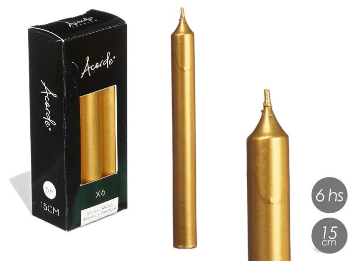 Conj. 8 Velas Dourado 15 Cm 6 Horas