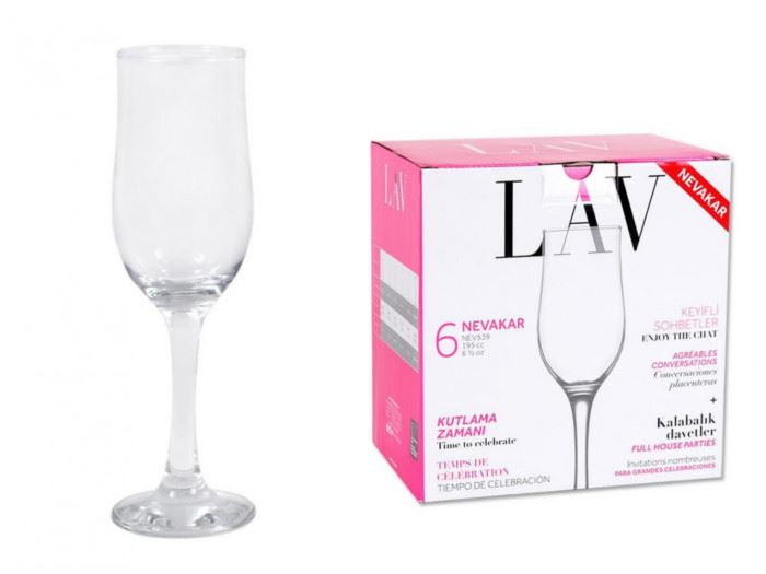 CONJ 6."FLUTE CHAMPANHE 195ML ""NEVAKAR"""