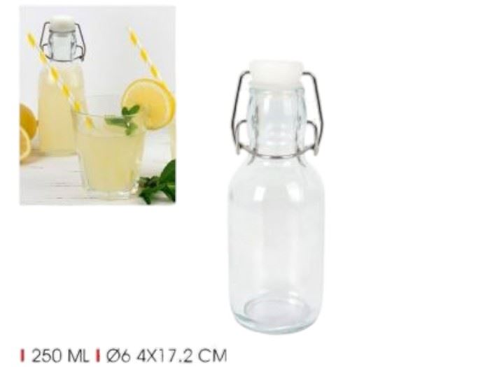 GARRAFA VIDRO 250L TAMPA MOLA