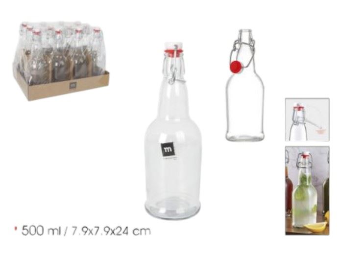 GARRAFA VIDRO 0.5L TAMPA MOLA